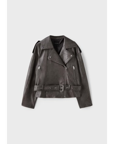 스트라디바리우스 가죽 효과 벨트 바이커 자켓 5735/100/250 DARK GREY