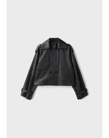 스트라디바리우스 가죽 효과 크롭 트렌치 코트 8603/666/001 BLACK