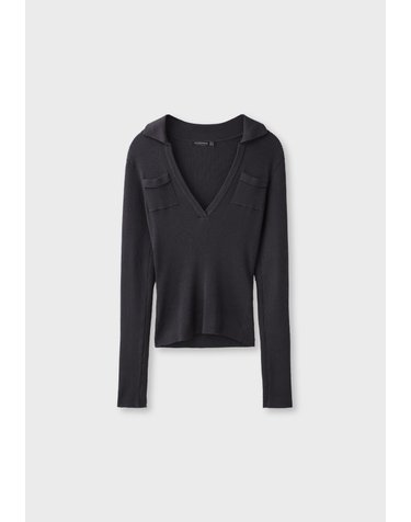 스트라디바리우스 폴로 V넥 포켓 골지 니트 탑 5063/800/252 DARK GREY
