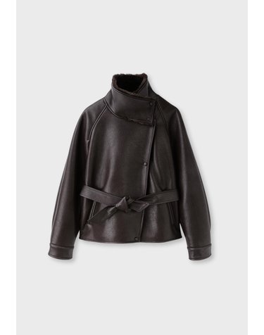 스트라디바리우스 가죽 이펙트 하이넥 벨트 자켓 5762/106/400 BROWN