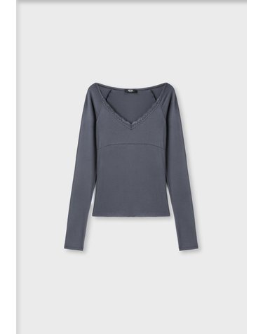 스트라디바리우스 레이스 V넥 언더버스트 긴팔 티셔츠 8055/585/252 DARK GREY