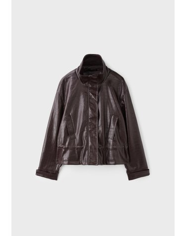 스트라디바리우스 가죽 이펙트 크롭 하이넥 자켓 5737/300/400 BROWN
