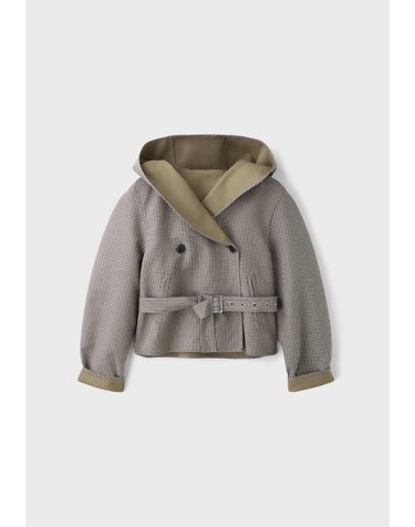 스트라디바리우스 양면 체크 후드 숏 트렌치코트 5790/105/540 KHAKI