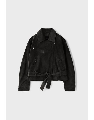 스트라디바리우스 크롭 100% 레더 바이커 자켓 5710/105/250 DARK GREY