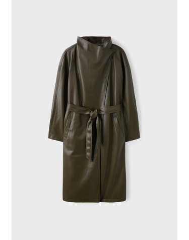 스트라디바리우스 가죽 퍼널넥 벨트 트렌치 코트 5854/130/550 KHAKI