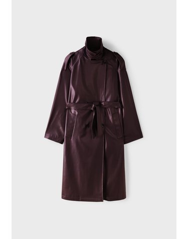 스트라디바리우스 레더 이펙트 벨트 롱 트렌치 코트 5830/128/650 PURPLE