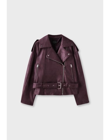 스트라디바리우스 가죽 이펙트 벨트 바이커 자켓 5735/658/660 PURPLE