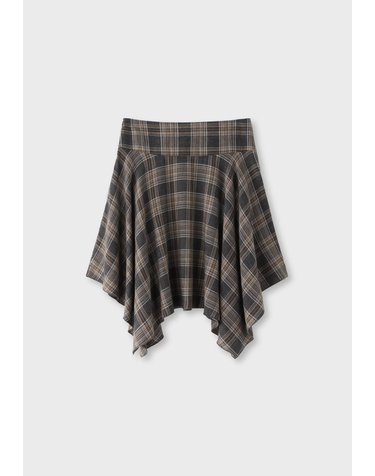 스트라디바리우스 체크 비대칭 미디 스커트 8415/148/250 DARK GREY