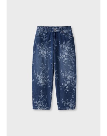 스트라디바리우스 플로럴 자카드 배럴핏 청바지 4811/528/702 MEDIUM BLUE DENIM