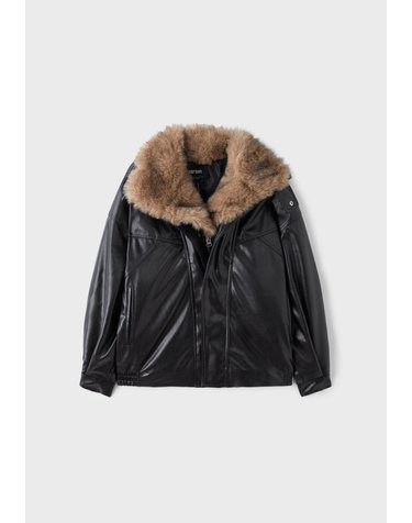 스트라디바리우스 퍼 칼라 가죽 이펙트 자켓 8622/760/001 BLACK