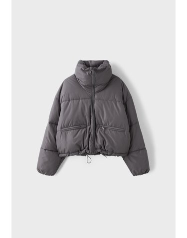 스트라디바리우스 크롭 하이넥 후드 패딩 자켓 5600/165/250 CHARCOAL GREY