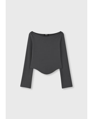 스트라디바리우스 보트넥 슬림핏 크롭 긴팔 티셔츠 8082/625/252 DARK GREY