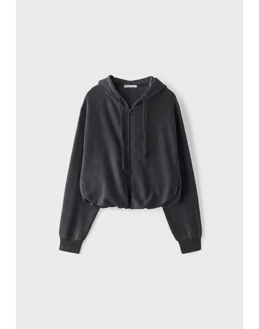 스트라디바리우스 크롭 퍼프 헴 집업 후드티 8729/204/250 CHARCOAL GREY
