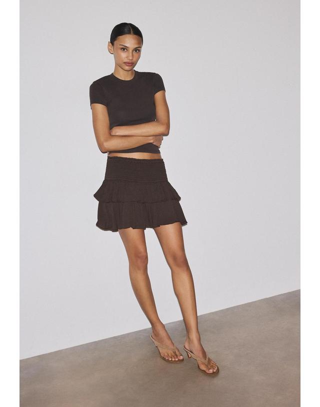 스트라디바리우스 스트라디바리우스 스모킹 러플 미니 스커트 팬츠 7397/560/400 BROWN 멀티컬러 착용컷