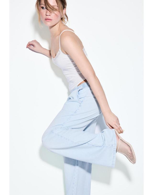 스트라디바리우스 스트라디바리우스 드로스트링 와이드 데님 팬츠 1235/200/701 MEDIUM LIGHT BLUE DENIM 블루 착용컷