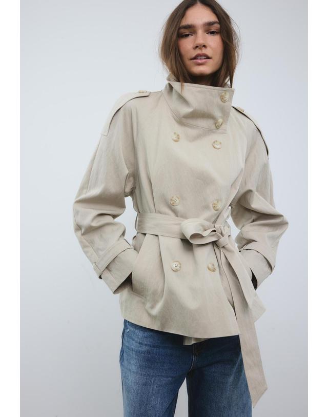 스트라디바리우스 스트라디바리우스 하이넥 더블버튼 벨트 트렌치코트 1844/465/450 BEIGE 멀티컬러 착용컷