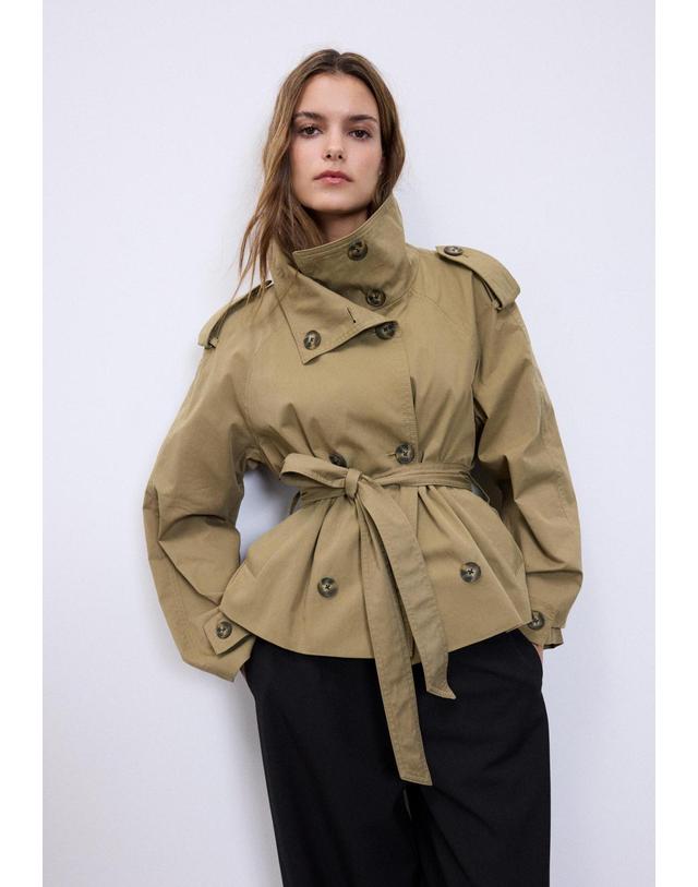 스트라디바리우스 스트라디바리우스 하이넥 벨트 숏 트렌치코트 1785/118/530 OLIVE GREEN 베이지 착용컷