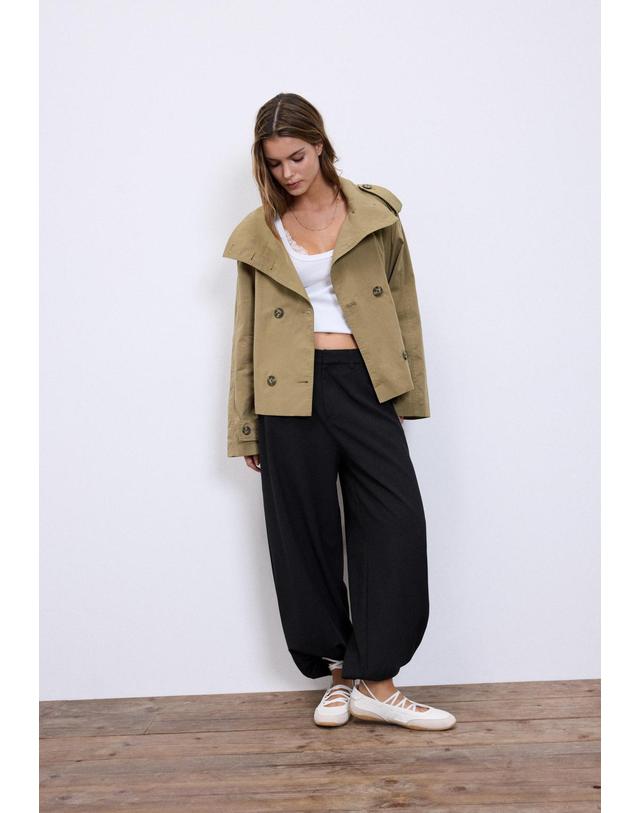 스트라디바리우스 스트라디바리우스 하이넥 벨트 숏 트렌치코트 1785/118/530 OLIVE GREEN 베이지 착용컷
