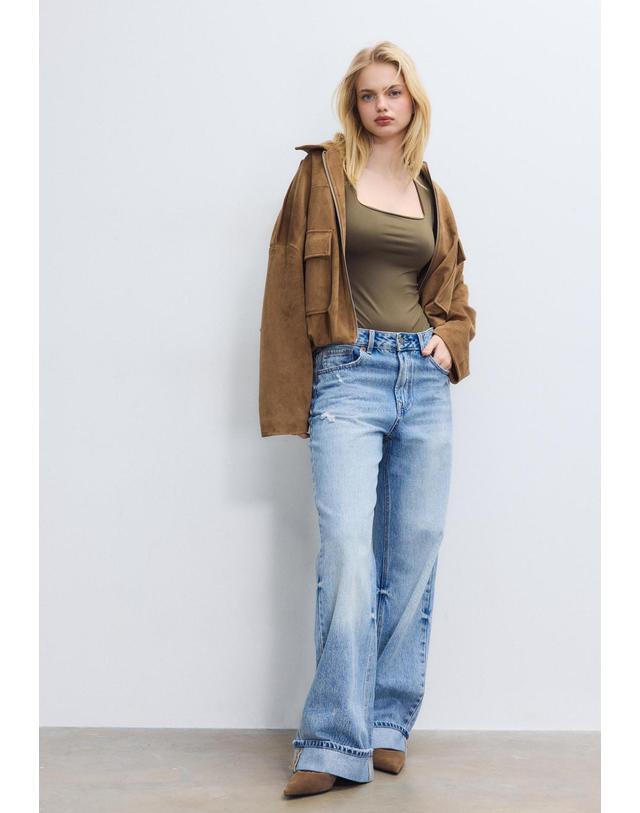 스트라디바리우스 스트라디바리우스 폴리아미드 스퀘어넥 바디수트 2690/637/550 KHAKI 카키 착용컷
