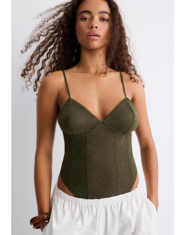 스트라디바리우스 스트라디바리우스 레이스 스트랩 바디수트 6791/341/530 OLIVE GREEN 카키 착용컷