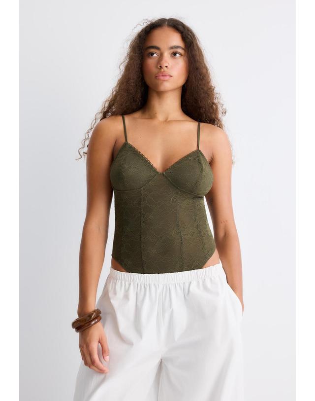 스트라디바리우스 스트라디바리우스 레이스 스트랩 바디수트 6791/341/530 OLIVE GREEN 카키 착용컷