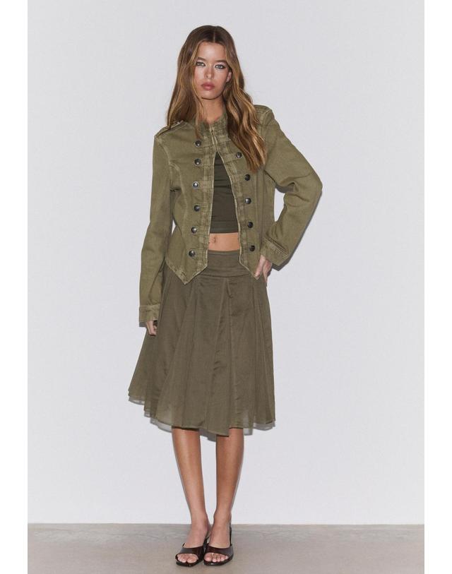 스트라디바리우스 스트라디바리우스 플리츠 A라인 미디 스커트 7422/250/550 KHAKI 카키 착용컷