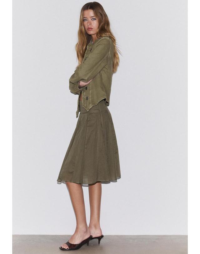 스트라디바리우스 스트라디바리우스 플리츠 A라인 미디 스커트 7422/250/550 KHAKI 카키 착용컷