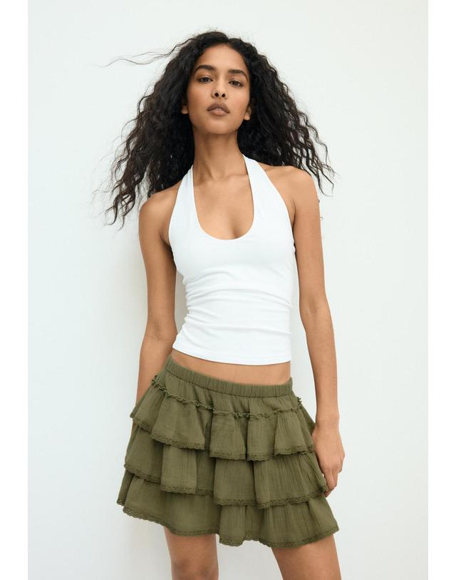 스트라디바리우스 스트라디바리우스 러플 레이어드 미니 스커트 1261/250/550 KHAKI 카키 착용컷
