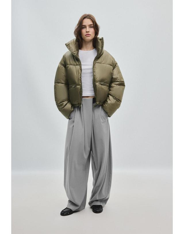 스트라디바리우스 스트라디바리우스 샤이니 크롭 하이넥 패딩 자켓 5600/101/550 KHAKI 카키 착용컷