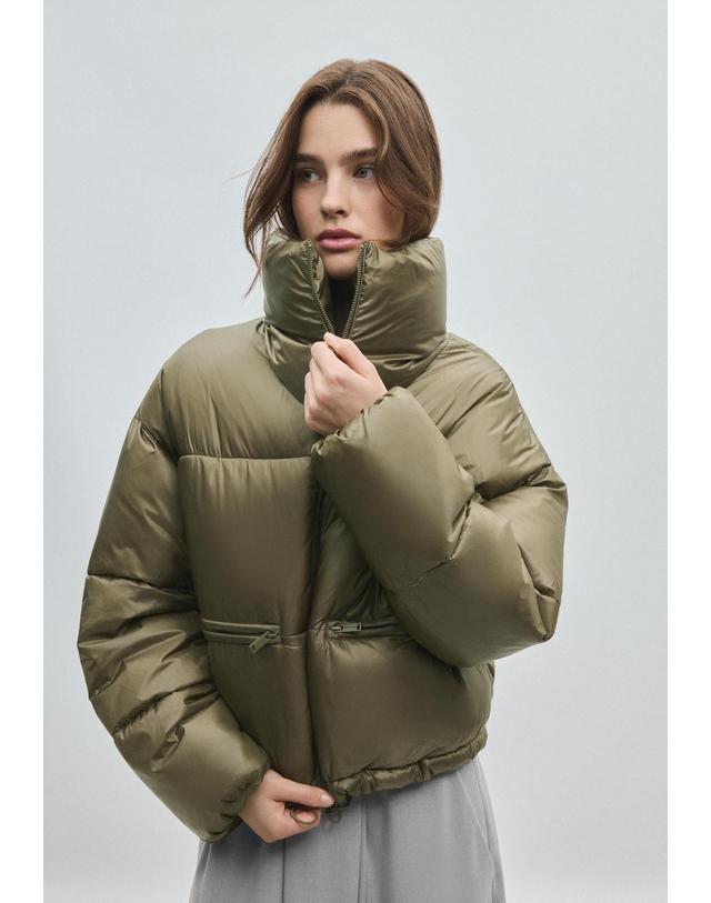 스트라디바리우스 스트라디바리우스 샤이니 크롭 하이넥 패딩 자켓 5600/101/550 KHAKI 카키 착용컷