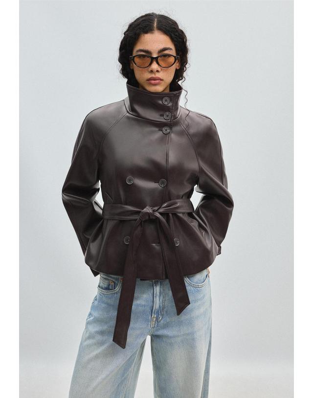 스트라디바리우스 스트라디바리우스 레더 이펙트 크롭 트렌치 코트 1712/163/250 DARK GREY 그레이 착용컷