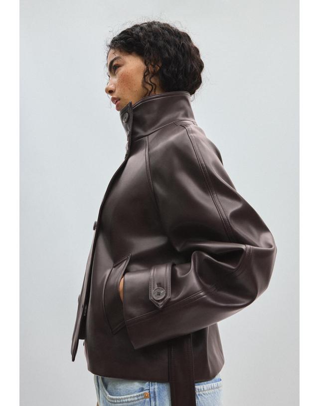 스트라디바리우스 스트라디바리우스 레더 이펙트 크롭 트렌치 코트 1712/163/250 DARK GREY 그레이 착용컷