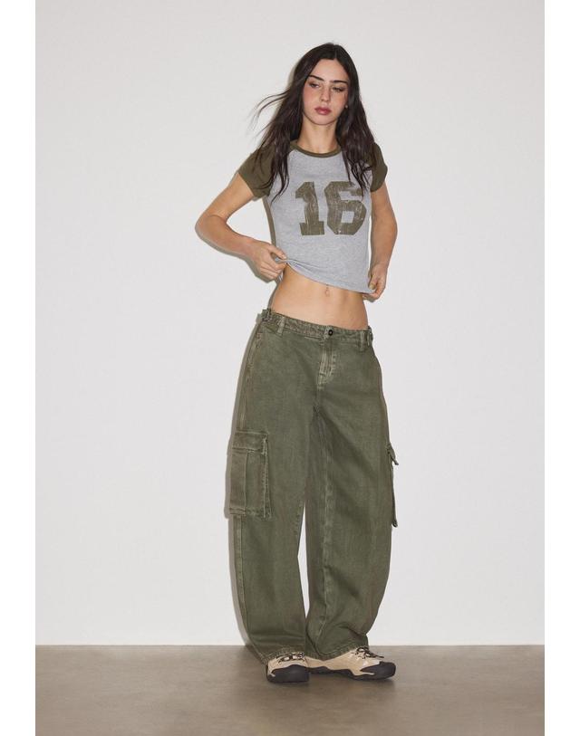 스트라디바리우스 스트라디바리우스 프린트 컬러블록 라운드넥 반팔 티셔츠 7121/580/550 KHAKI 카키 착용컷