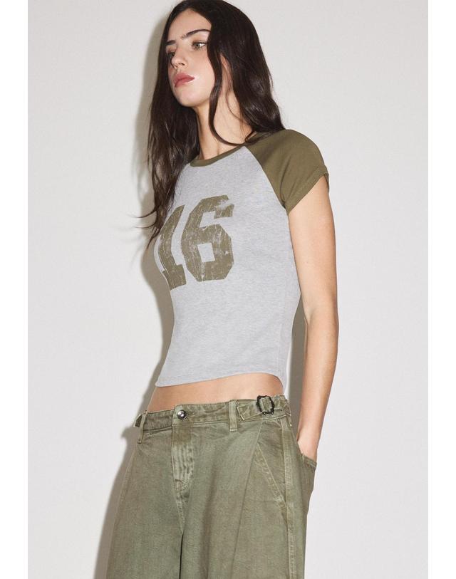 스트라디바리우스 스트라디바리우스 프린트 컬러블록 라운드넥 반팔 티셔츠 7121/580/550 KHAKI 카키 착용컷