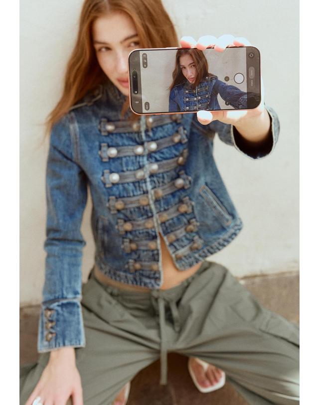 스트라디바리우스 스트라디바리우스 스탠드 칼라 메탈 버튼 데님 자켓 5771/002/734 OVERDYED BLUE DENIM 블루 착용컷
