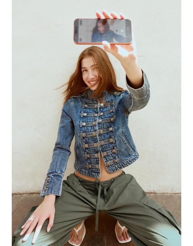 스트라디바리우스 스트라디바리우스 스탠드 칼라 메탈 버튼 데님 자켓 5771/002/734 OVERDYED BLUE DENIM 블루 착용컷