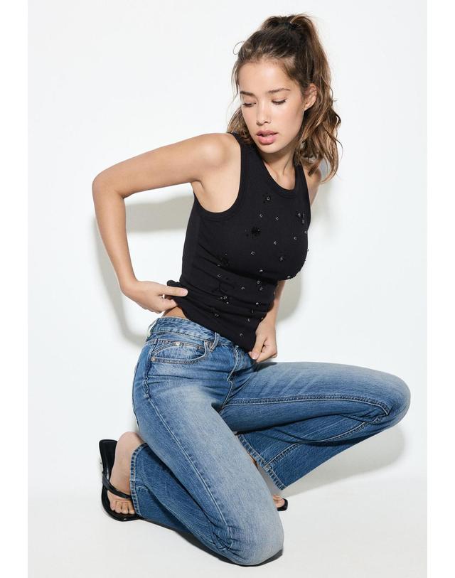 스트라디바리우스 스트라디바리우스 빈티지 이펙트 스트레이트 청바지 1499/499/735 LIGHT GREY DENIM WASH 블루 착용컷