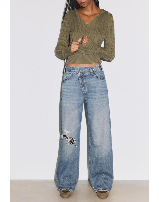 스트라디바리우스 스트라디바리우스 크로스 와이드 디스트로이드 청바지 8340/320/712 MEDIUM BLUE DENIM 블루 착용컷