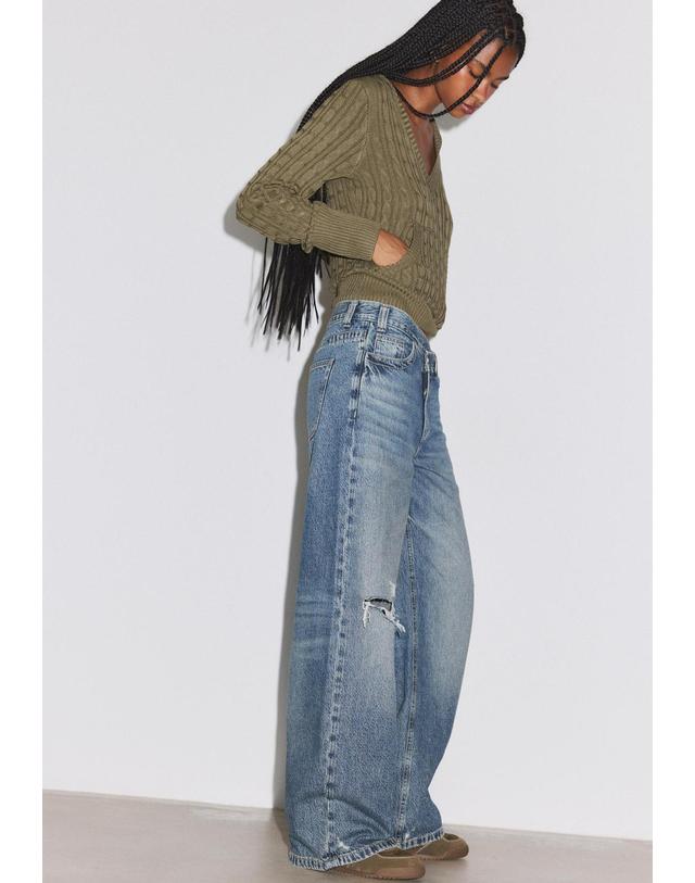 스트라디바리우스 스트라디바리우스 크로스 와이드 디스트로이드 청바지 8340/320/712 MEDIUM BLUE DENIM 블루 착용컷