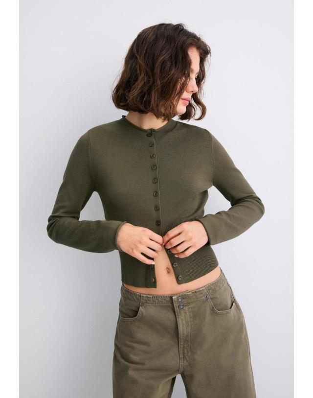 스트라디바리우스 스트라디바리우스 슬림핏 스탠드 칼라 버튼 가디건 5025/430/550 KHAKI 카키 착용컷
