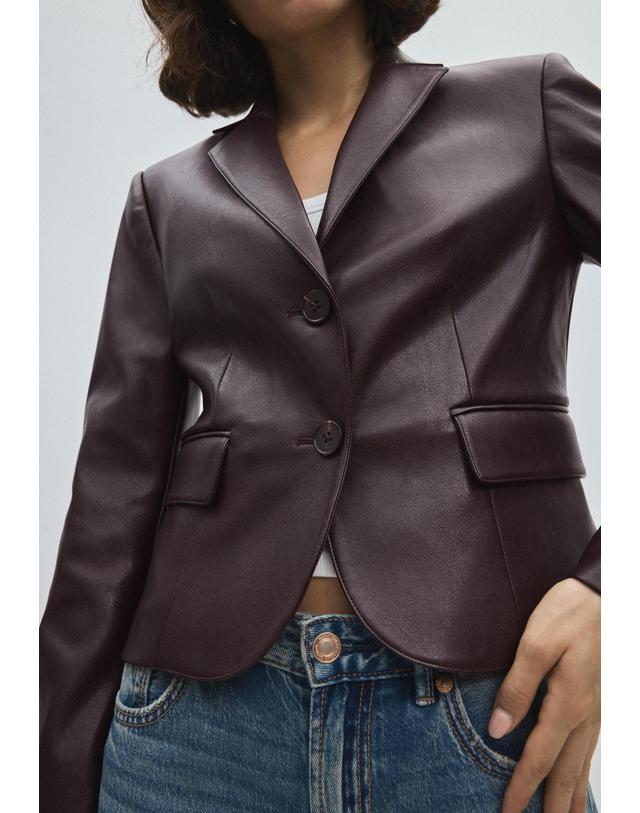 스트라디바리우스 스트라디바리우스 슬림핏 크롭 레더 이펙트 블레이저 5909/131/400 BROWN 초콜릿 착용컷