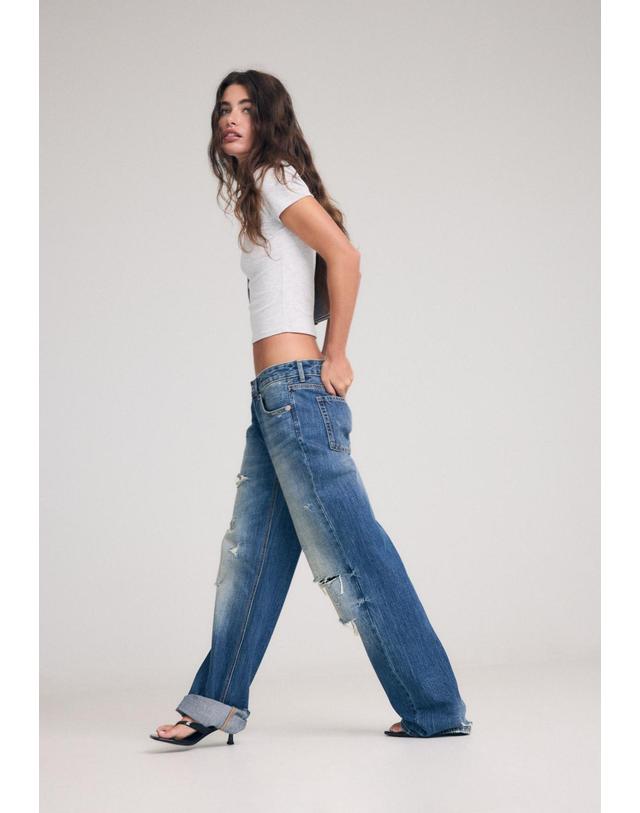 스트라디바리우스 스트라디바리우스 로우라이즈 디스트로이드 청바지 1419/215/715 MEDIUM DENIM WASH 블루 착용컷