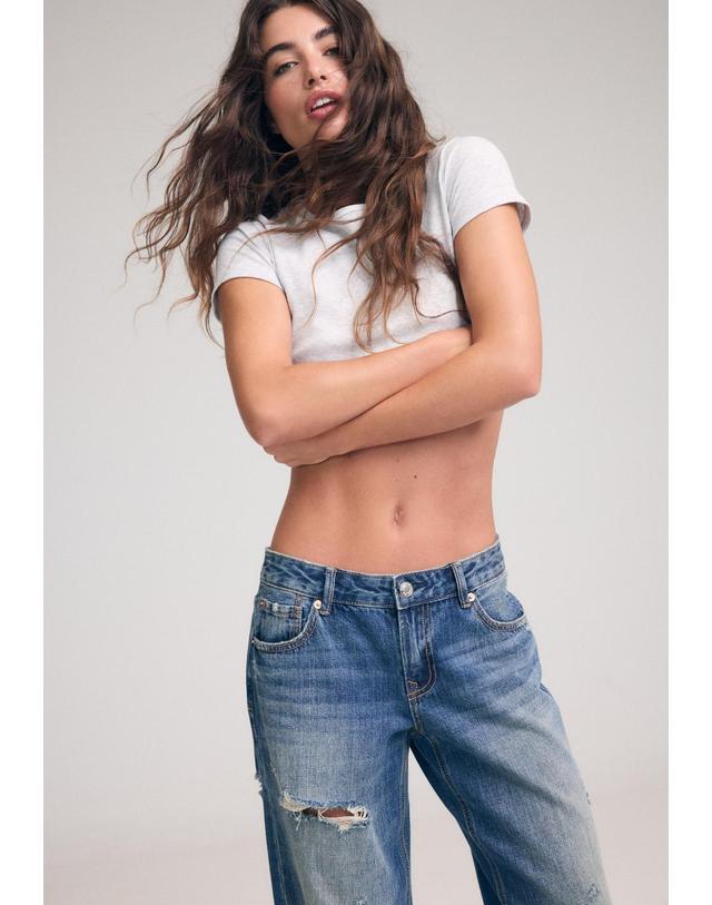 스트라디바리우스 스트라디바리우스 로우라이즈 디스트로이드 청바지 1419/215/715 MEDIUM DENIM WASH 블루 착용컷