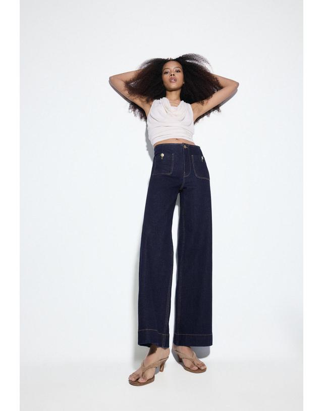 스트라디바리우스 스트라디바리우스 미니멀 패치 포켓 플레어 청바지 1477/779/704 OVERDYED BLUE DENIM 네이비 착용컷