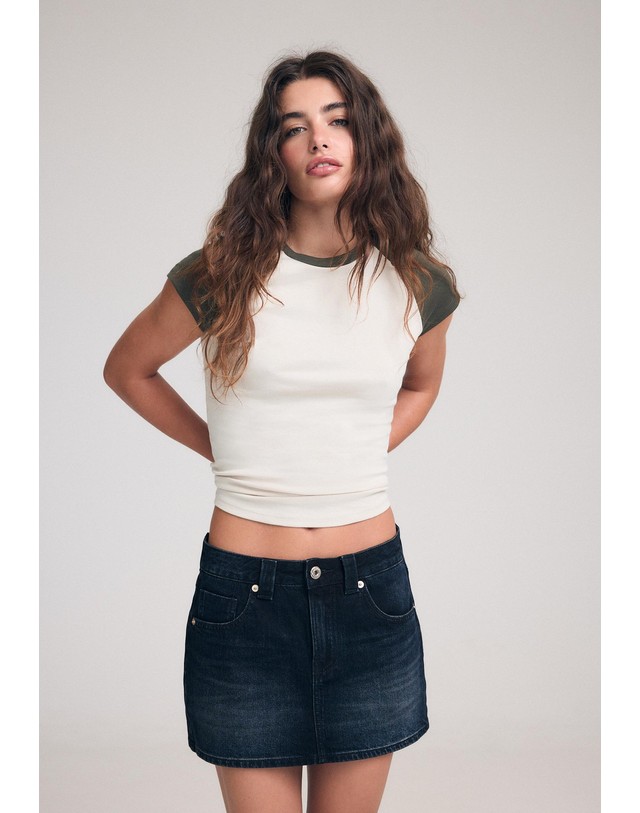 스트라디바리우스 스트라디바리우스 데님 미니 스커트 팬츠 1283/212/735 LIGHT GREY DENIM WASH 네이비 착용컷