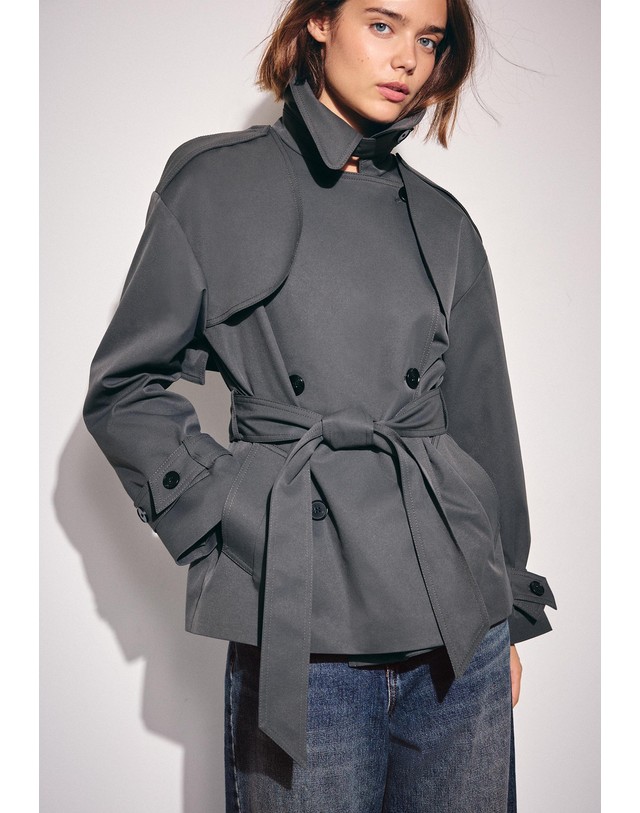 스트라디바리우스 스트라디바리우스 하이넥 벨트 트렌치 코트 5842/137/250 DARK GREY 그레이 착용컷