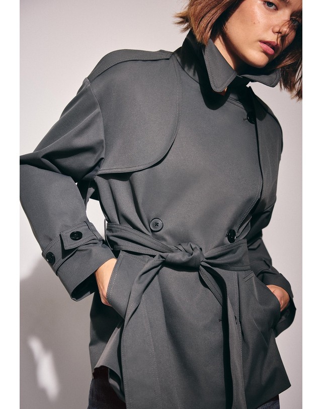 스트라디바리우스 스트라디바리우스 하이넥 벨트 트렌치 코트 5842/137/250 DARK GREY 그레이 착용컷