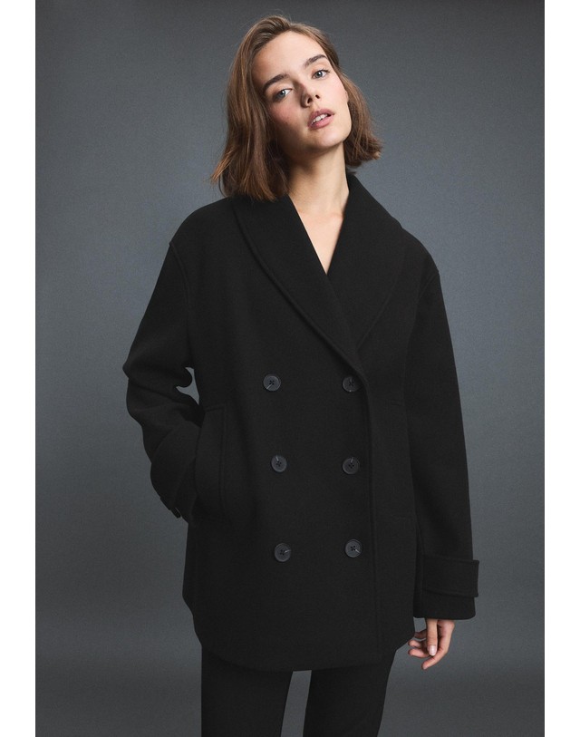 스트라디바리우스 스트라디바리우스 숄넥 더블브레스트 숏 코트 5810/170/001 BLACK 블랙 착용컷