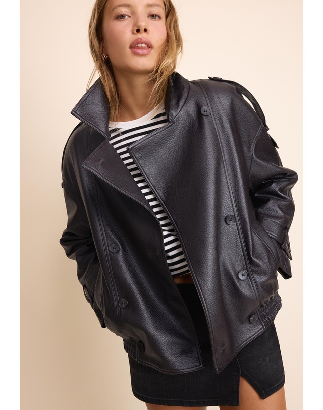 스트라디바리우스 스트라디바리우스 퍼 칼라 오버사이즈 자켓 8851/164/401 BROWN 블랙 착용컷