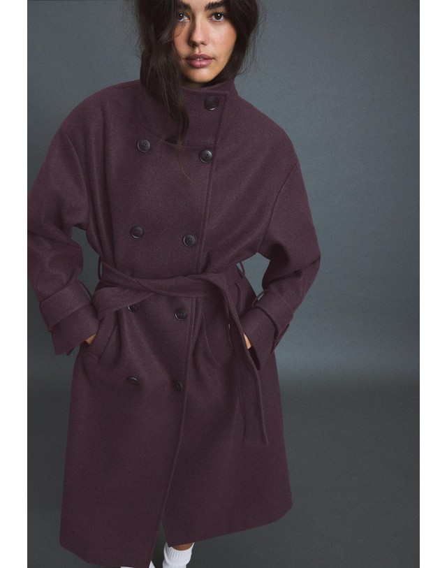 스트라디바리우스 스트라디바리우스 하이넥 더블버튼 벨트 롱 코트 5804/150/650 PURPLE 퍼플 착용컷